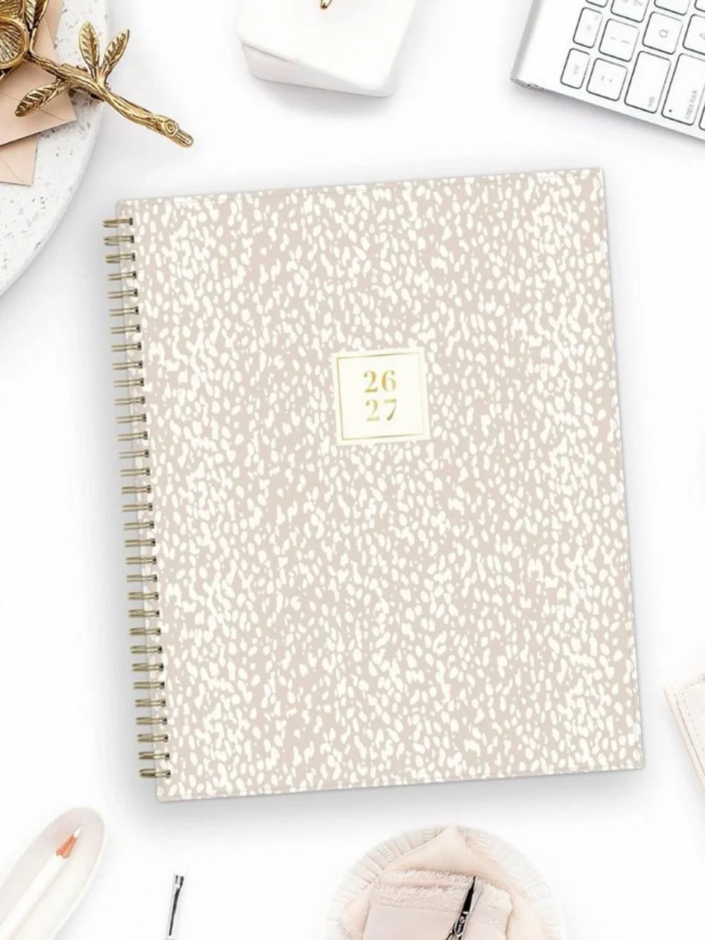 Rachel Parcell Spiral Planner - Blush Cream Speckle with Gold Foil
